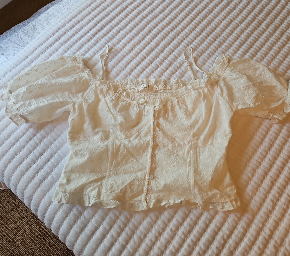 Astr Cream Ruffled Blouse with Puff Sleeves
